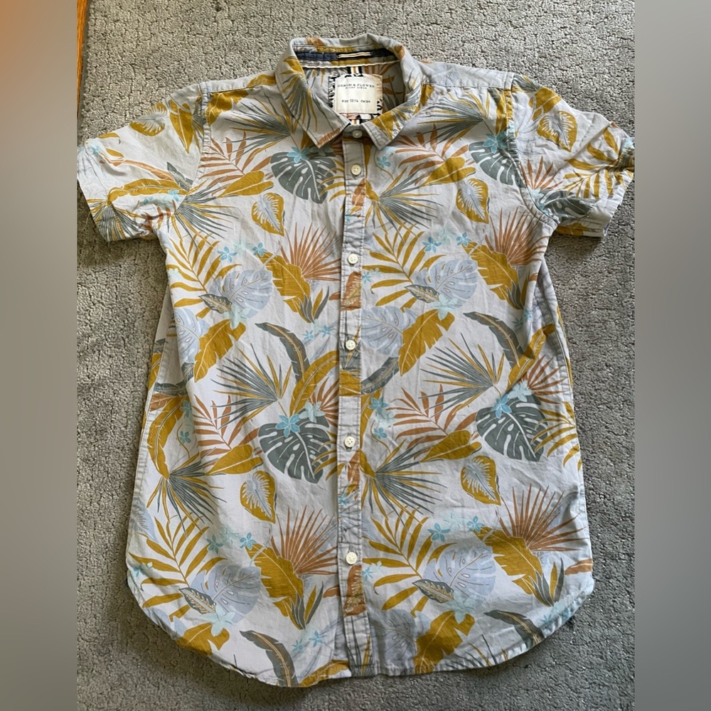 Boys Denim And Flower Button Down Shirt 13/14